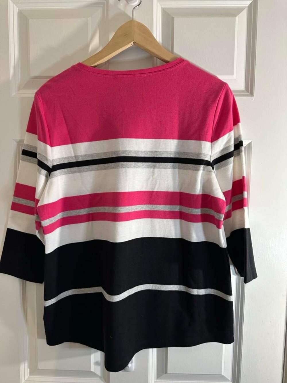 Karen Scott Sport Pink Striped 3/4 Sleeve Knit Top - Size PL - Picture 2 of 9